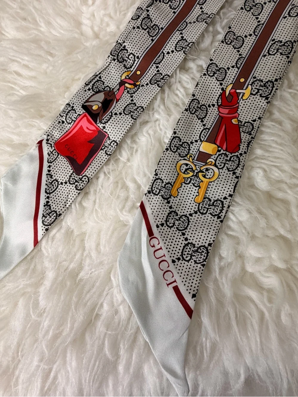 White & Red logo Print Hair Scarf Twilly